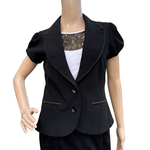 Necessary Objects Black Short Sleeve Blazer, Size M, Puff Sleeve Work Jacket - Picture 1 of 9